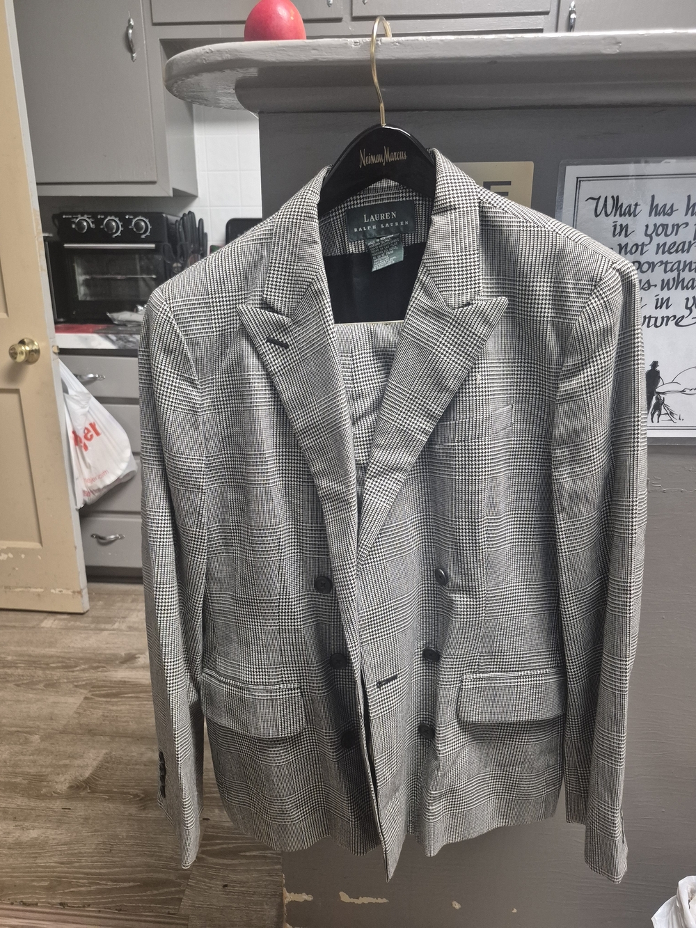 Vintage Ralph Lauren Women's Gray Glen Plaid Double-Breasted Blazer
